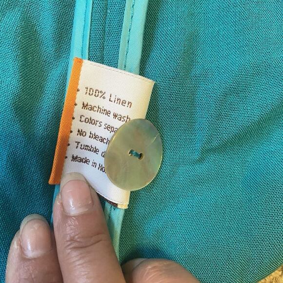 Fridaze Top Womens L 100% Linen Green Collared Button Up Shirt Jacket Lagenlook - Picture 4 of 10